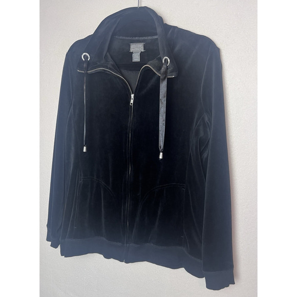 Additions by Chico's Women's Velvet Black Full Zip Long Sleeve Jacket Size 2 (L) - Picture 2 of 7